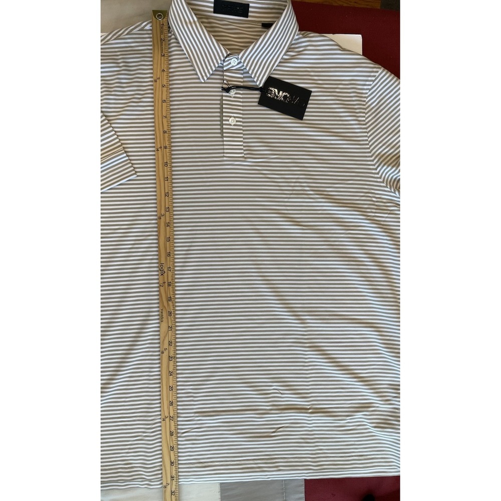 G/FORE Air Play Stripe Polo Shirt Mens XXL Dune Beige White Golf Pima Stretch - Picture 8 of 8